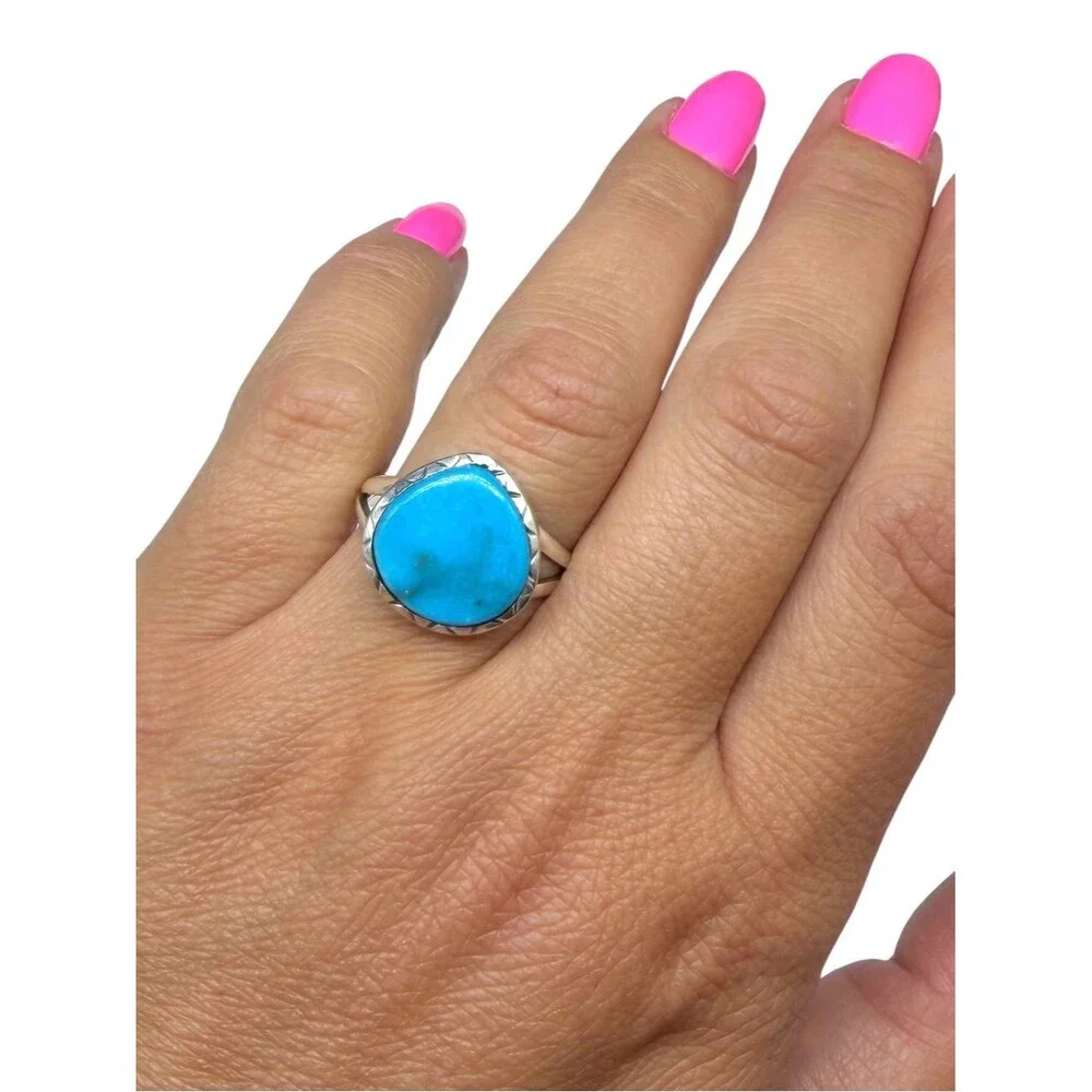 Aztec Mountain Turquoise Ring Size 10 Solid 925 Sterling Silver